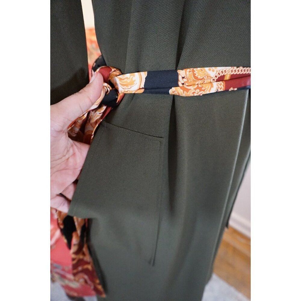 Zara Olive Green Midi Dress with Satin Scarf Belt - Size S - Picture 3 of 16